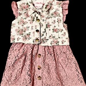 Little Lass Pink Floral Lace Dress